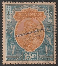 1926 - 1933 BRITISH INDIA - 25 R Orange & Blue (1928) - King George V Multi Star W/M Used Stamp S.G:219