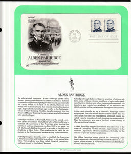 1985 USA A Tribute to Alden Partridge Founder of Norwich University, Vermont FDC #FE219