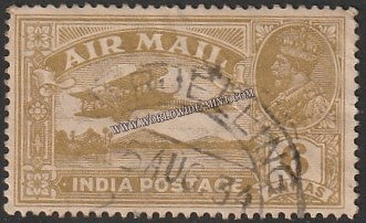 1929 BRITISH INDIA - 6a Bistre - King George V, Air Mail Series Multi Star W/M Used Stamp S.G:223