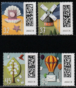 2022 Germany World of Letters Set of 4 MNH Star Fish, Birds, Shell, Pearl, Wind Mill, Tree, Balloon #FOR-226