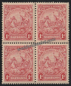 1925 - 1935 BARBADOS - SEAL OF COLONY W/M: MULTI SCRIPT CA Block of 4 MNH Perf: 13.5 x 12.5 SG: 231 CV: £ 13