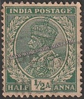 1932 - 1936 BRITISH INDIA - 1/2 a Green (1934) - King George V Multi Star W/M Used Stamp S.G:232