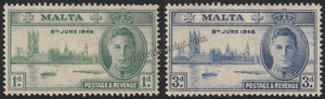 MALTA 1946 - KING GERORGE VI - VICTORY ISSUE 2V MNH SG: 232 - 233