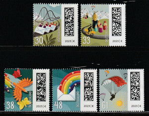 2023 Germany  Definitive - World of Letters Set of 5 Butterfly Cycle, Rainbow, Parachute, Letter, Pen MNH #FOR-236