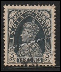 1937 - 1940 BRITISH INDIA - 3p Slate - King George VI Multi Star W/M Used Stamp S.G:247