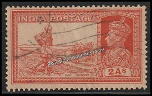 1937 - 1940 BRITISH INDIA - 2a Vermilion - Dak Runner King George VI Multi Star W/M Used Stamp S.G:251