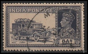 1937 - 1940 BRITISH INDIA - 8a Slate - violet - Motar Post - King George VI Multi Star W/M Used Stamp S.G:257