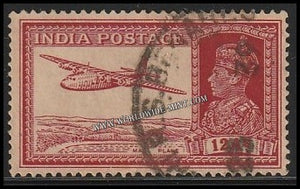 1937 - 1940 BRITISH INDIA - 12a Lake - Mail Plane - King George VI Multi Star W/M Used Stamp S.G:258