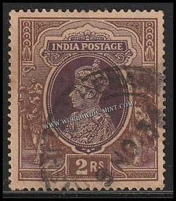 1937 - 1940 BRITISH INDIA - 2r Purple & Brown - King George VI Multi Star W/M Used Stamp S.G:260