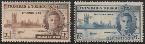 TRINIDAD TOBAGO 1946 - KING GEORGE VI - VICTORY ISSUE 2V MNH SG: 257 - 258