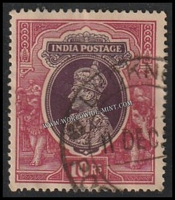 1937 - 1940 BRITISH INDIA - 10r Purple & Claret - King George VI Multi Star W/M Used Stamp S.G:262
