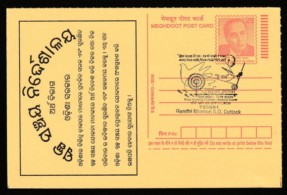 2019 Martyrs Day Foot Walking Carried Gandhi Cancelled Meghdoot Post Card #C-MPC-25