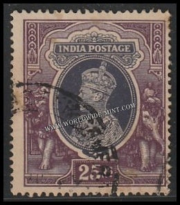 1937 - 1940 BRITISH INDIA - 25r Slate Violet & Purple - King George VI Multi Star W/M Used Stamp S.G:264