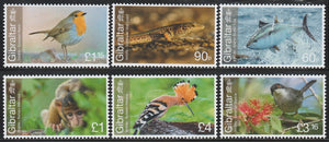 2023 Gibraltar Wildlife Set of 6 MNH - Robin, Lizard, Tuna, Macaque, Hoppe, Warbler #FOR-263