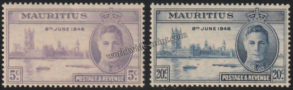 MAURITIUS 1946 - KING GERORGE VI - VICTORY ISSUE 2V MNH SG: 264 - 265