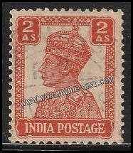 1940 - 1943 BRITISH INDIA - 2a vermilion - King George VI, War Economy Issues Multi Star W/M Used Stamp S.G:270