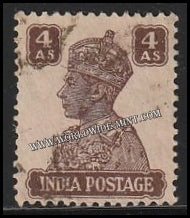 1940 - 1943 BRITISH INDIA - 4a Brown - King George VI, War Economy Issues Multi Star W/M Used Stamp S.G:273