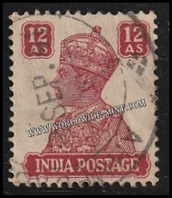 1940 - 1943 BRITISH INDIA - 12a Lake - King George VI, War Economy Issues Multi Star W/M Used Stamp S.G:276