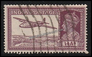1940 - 1943 BRITISH INDIA - 14a Purple - King George VI, War Economy Issues Multi Star W/M Used Stamp S.G:277