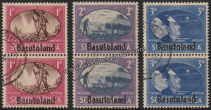 BASUTOLAND OVERPRINT ON SUID - AFRICA & SOUTH AFRICA 1945 - VICTORY ISSUE 3V VERTICAL USED SG: 29 - 31