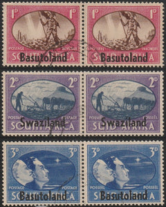 BASUTOLAND OVERPRINT ON SUID - AFRICA & SOUTH AFRICA 1945 - VICTORY ISSUE 3V HORIZONTAL USED SG: 29 - 31