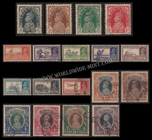 1937 - 1940 BRITISH INDIA - Set of 17 - King George VI Multi Star W/M Used Stamp S.G:264a