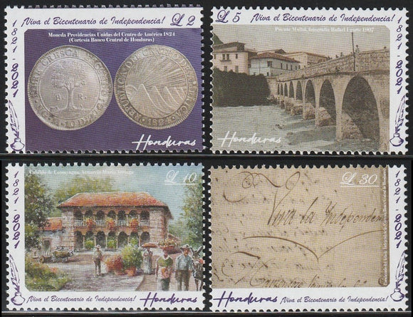 2021  Honduras The 200th Anniversary of Independence from Spain Set of 4 MNH Coin on Stamps, Bridge, Postal History #FOR-305