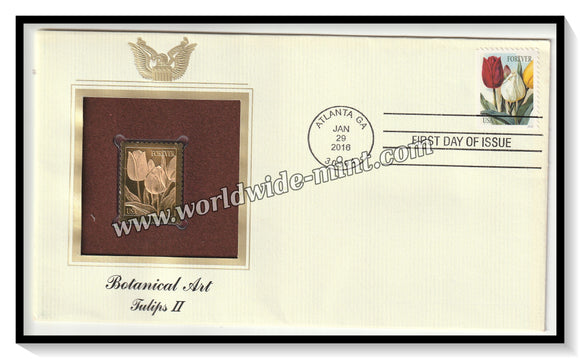 2016 USA Botanical Art Tulips II - Gold Replica FDC #FE31