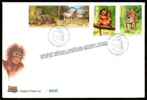 1998 Ireland Endangered Animals FDC - Cheetah, Oryx, Lion Monkey, Tiger #FA320