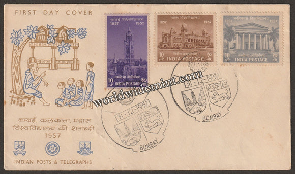 1957 india centenary of indian universities 3v fdc