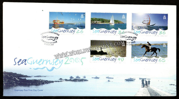 2005 UK Sea Guernsey FDC -  Horse, Beach, Yatch, Birds  #FA356