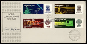 1983 Singapore World Communication year FDC Lighthouse, Satellite, Telephone #FA362