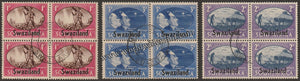 SWAZILAND OVERPRINT ON SUID - AFRICA & SOUTH AFRICA 1945 - VICTORY ISSUE 3V BLOCK OF 4 USED SG: 39 - 41