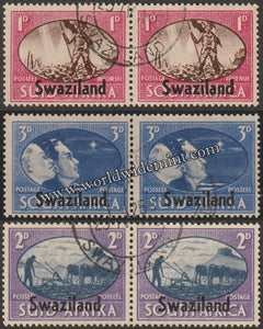 SWAZILAND OVERPRINT ON SUID - AFRICA & SOUTH AFRICA 1945 - VICTORY ISSUE 3V HORIZONTAL USED SG: 39 - 41