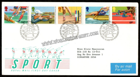 1986 UK Sport - Hockey, Rifle Shooting, Weight Lifting, Rowing, Sprint FDC #FA414