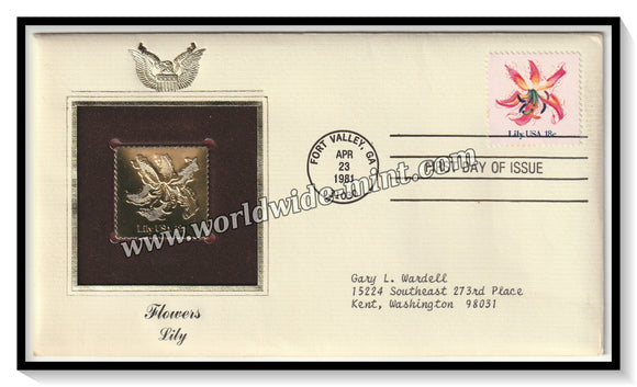 1981 USA Flowers lily - Gold Replica FDC #FE41