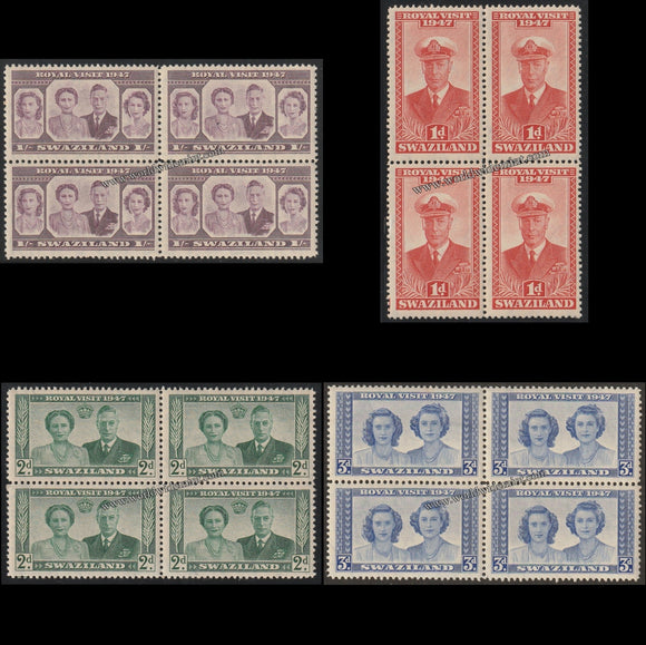 SWAZILAND 1947 - KING GERORGE VI - ROYAL VISIT 4V BLOCK OF 4 MNH SG:  42 - 45