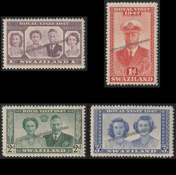 SWAZILAND 1947 - KING GERORGE VI - ROYAL VISIT  4V MNH SG:  42 - 45