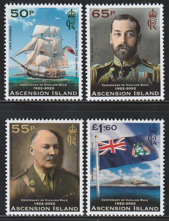 2022 Ascension Island The 100th Anniversary of the Civilian Rule on Ascension Set of 4 MNH - Ship, Sea #FOR-46