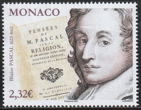 2023 Monaco The 400th Anniversary of the Birth of Blaise Pascal, (French mathematician and physicist) 1623-1662 MNH #FOR-487