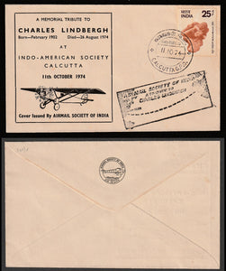 1974 Airmail Society of India a Tribute to Charles Lindbergh First flight cover #FFCF49