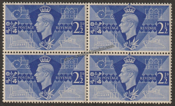 GREAT BRITAIN 1946 - VICTORY ISSUE - BLOCK OF 4 MNH SG: 491