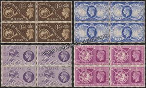 GREAT BRITAIN 1949 - UPU 4V BLOCK OF 4 MNH SG: 499 - 502