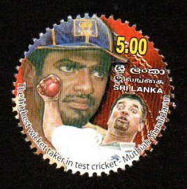 2007 Sri Lanka Muttiah Muralitharan - The Highest Wicket Taker in Test cricket Round Stamp #ABR-50