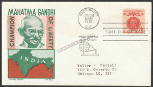 1961 United States of America Gandhi 1v FDC with India Map before partition  #Gan528