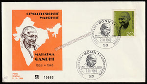 1969 Germany Gandhi FDC #Gan535