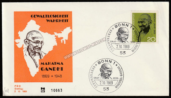 1969 Germany Gandhi FDC #Gan535