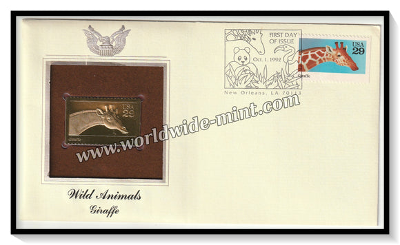 1992 USA Wild Animals Giraffe - Gold Replica FDC #FE53