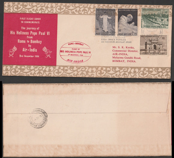 1964 Rome to Bombay Air India First flight cover #FFCF54