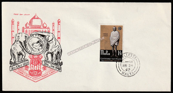 1969 Malta Gandhi FDC #Gan545